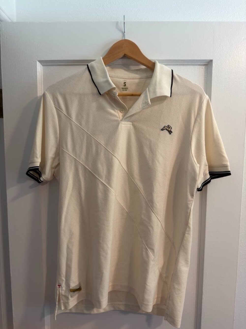 Tracksmith Men's Van Cortlandt Polo - Ivory & Navy - Size Small